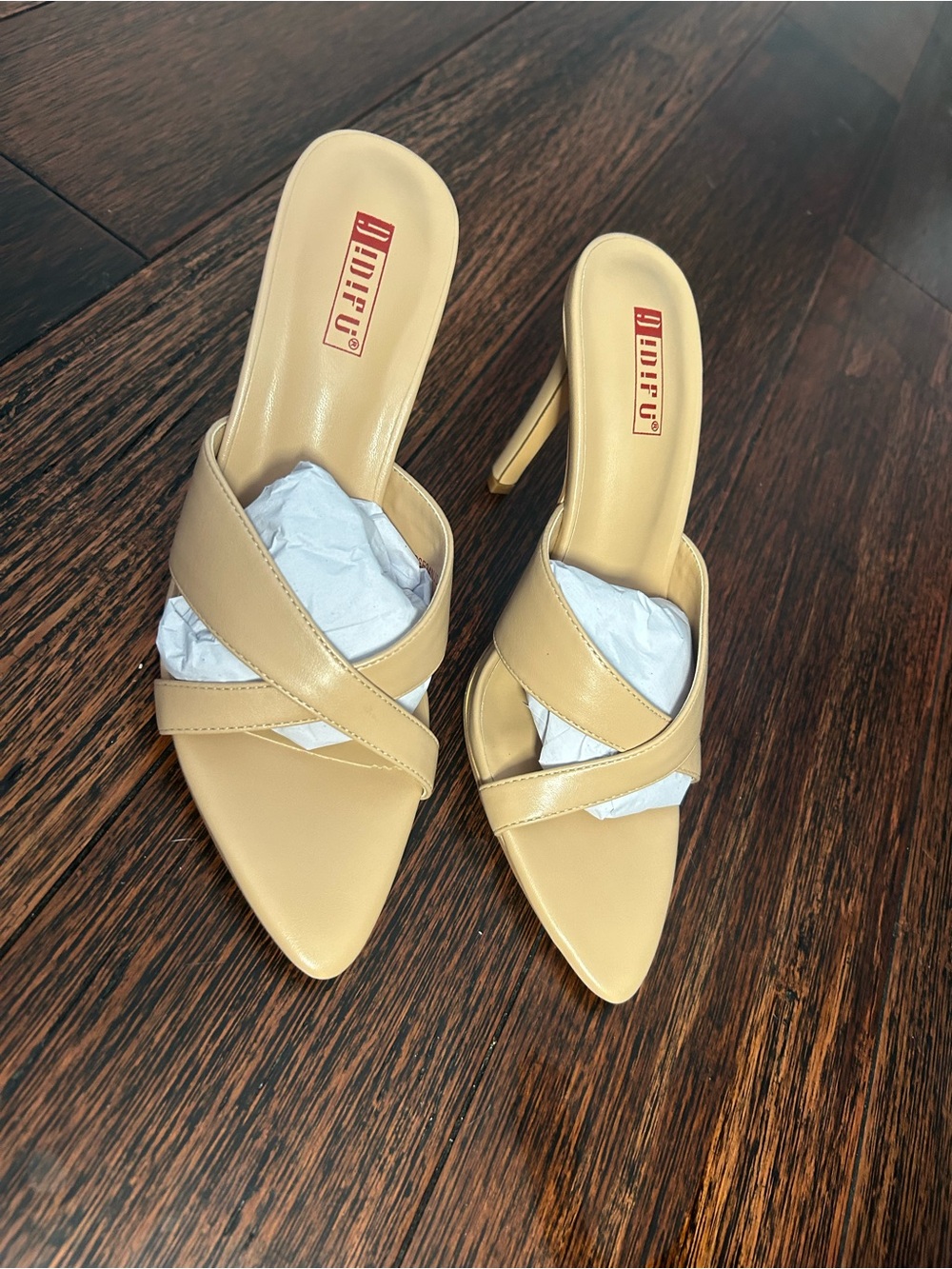 Tan Pointed Toe Mule Heels